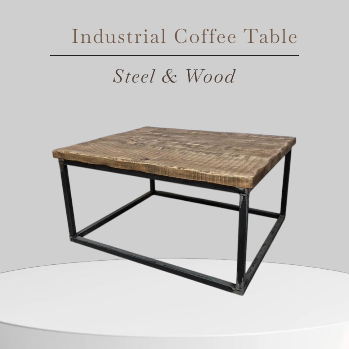 Handcrafted Industrial Style Coffee Table | Industrial Steel Handforged Frame | Solid Wood Top | Coffee Table