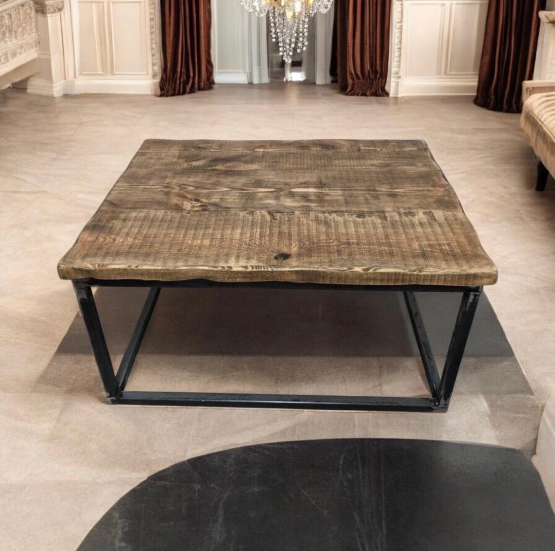 Handcrafted Industrial Style Coffee Table | Industrial Steel Handforged Frame | Solid Wood Top | Coffee Table