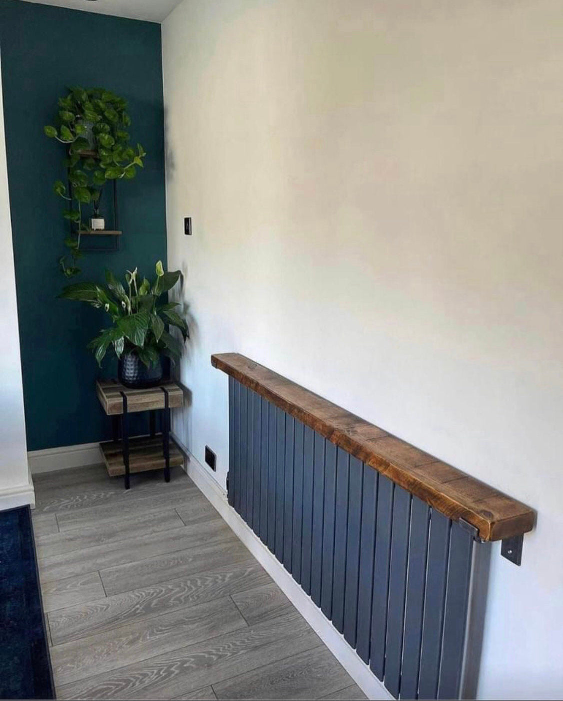 Solid Wood Shelf with Flame Treated Steel Brackets | Radiator Shelf | Narrow Shelf