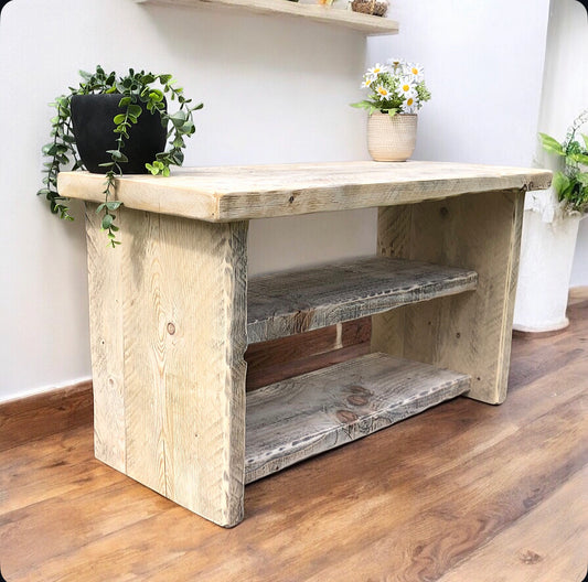 Deep Wooden Farmhouse Shoe Bench | Reclaimed Shoe Bench | Shoe Storage | 32cm Deep | Wooden Bench | Free UK Delivery