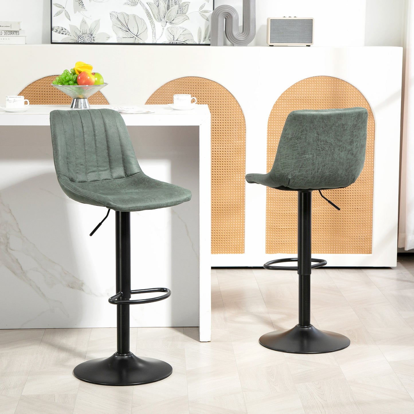 Set of 2 Bar Stools Swivel Counter Height Barstools with Back, Adjustable Bar Chairs, Breakfast Dining Stools for Kitchen Island Counter with Adjustable Steel Footrest & Base