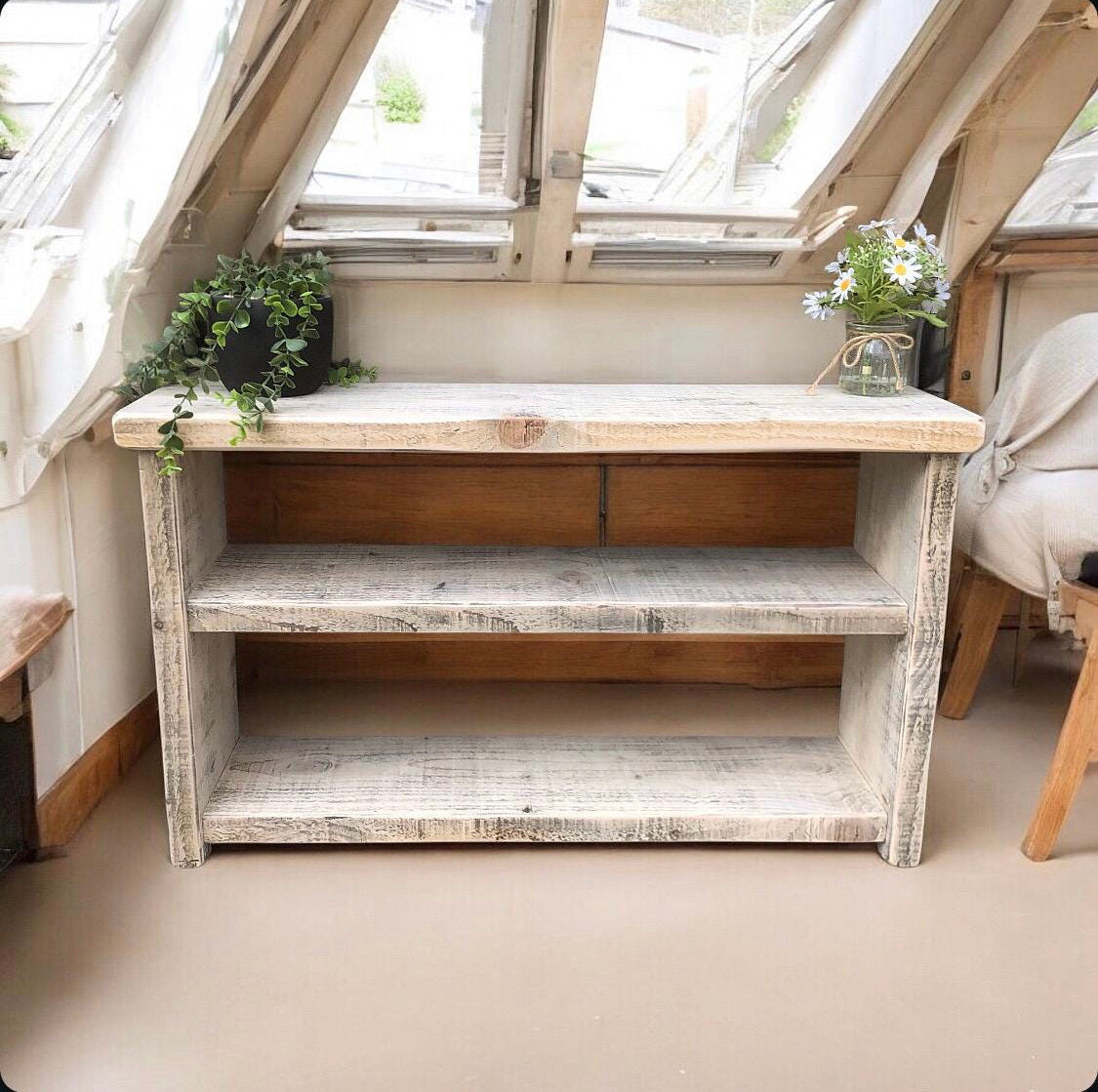 Farmhouse Wooden Shoe Bench | Rustic Shoe Storage | Shoe Bench | Reclaimed Wood Bench | Free UK Delivery
