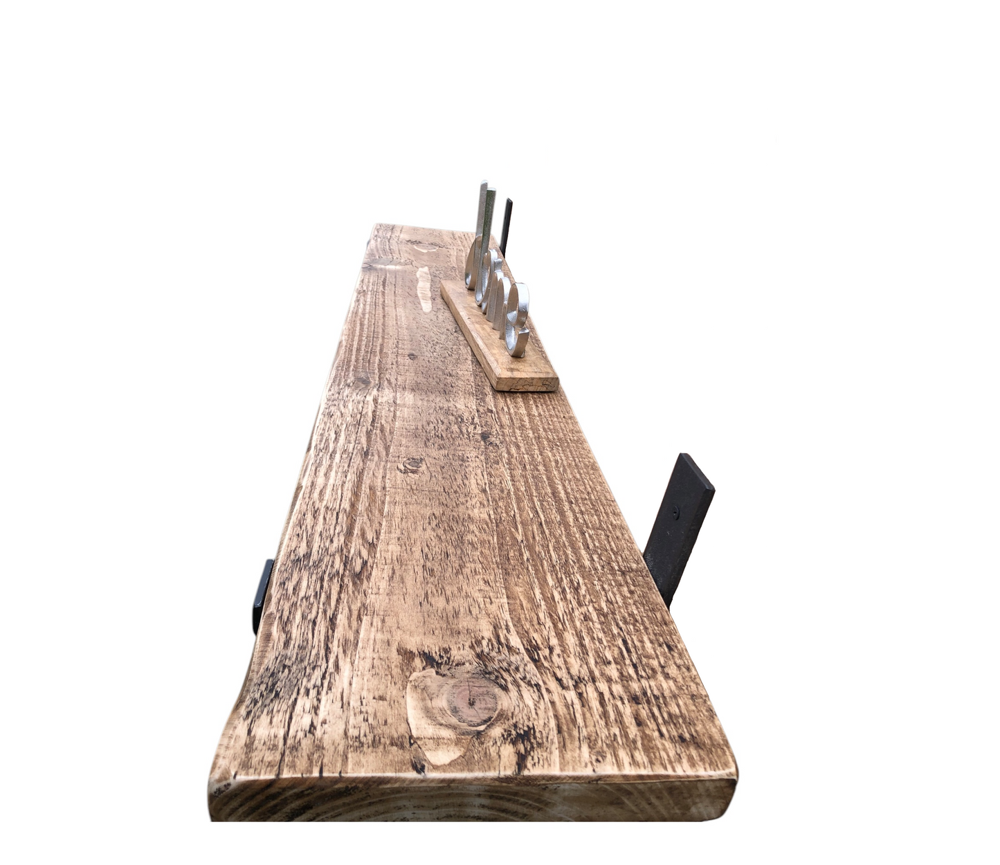 Distressed Farmhouse Shelf with Hand forged Steel Brackets