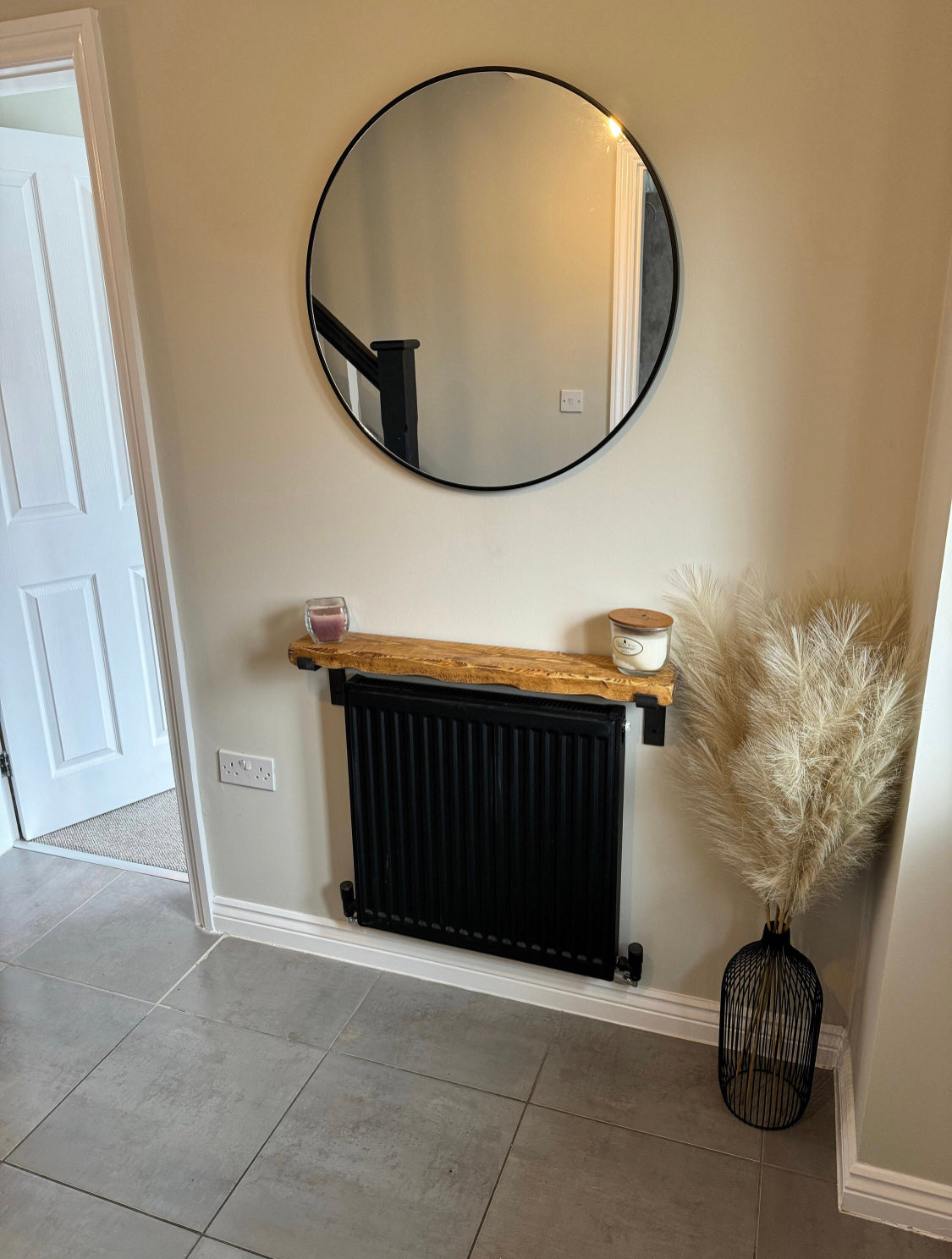 Hand-Crafted Solid Wood Radiator Shelf – 12 cm Narrow Entryway Radiator Shelf, Made-to-Measure | Rustic Farmhouse Style (UK Free Delivery)