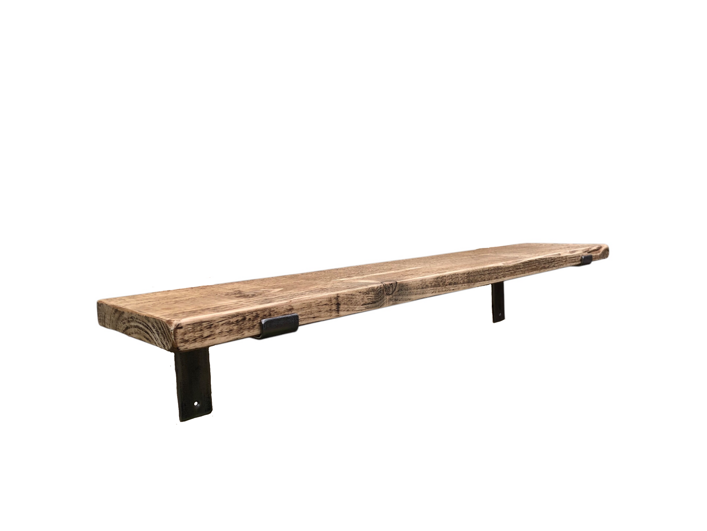 Distressed Farmhouse Shelf with Hand forged Steel Brackets