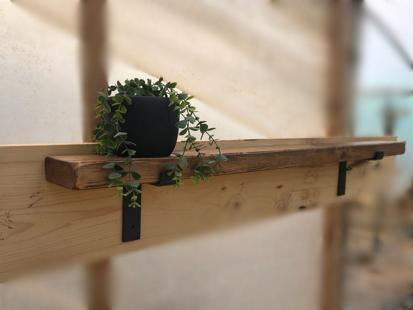 Rustic Solid Wood Shelf | Straight Edge | Distressed Farmhouse Style Shelving