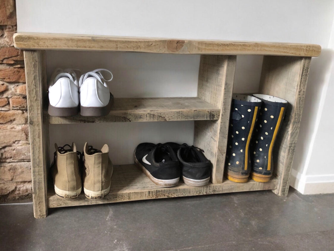 Wooden Farmhouse Shoe and Welly Bench | Reclaimed Welly Bench | Shoe Storage | Welly Stand | Wooden Bench