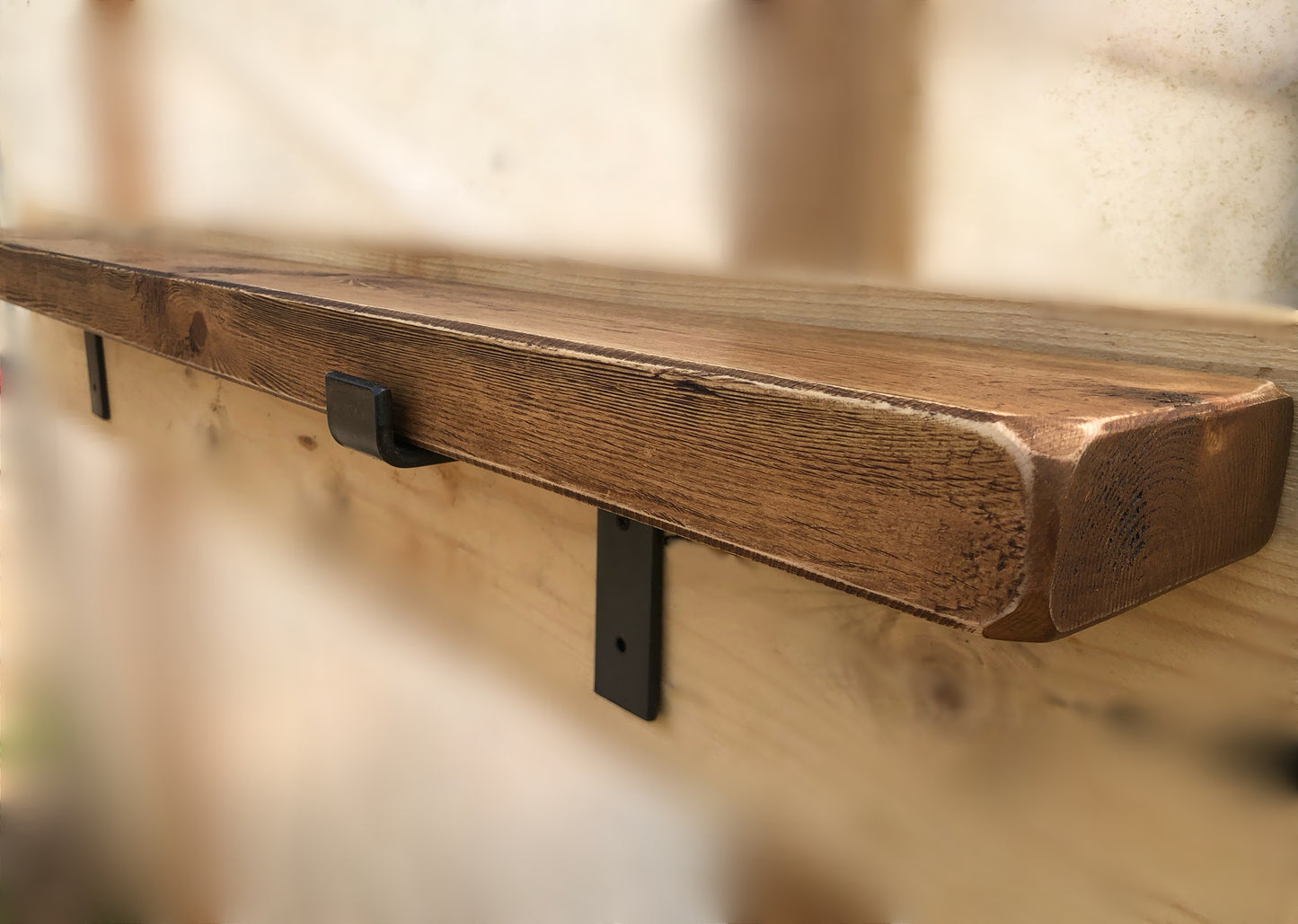 Rustic Solid Wood Shelf | Straight Edge | Distressed Farmhouse Style Shelving