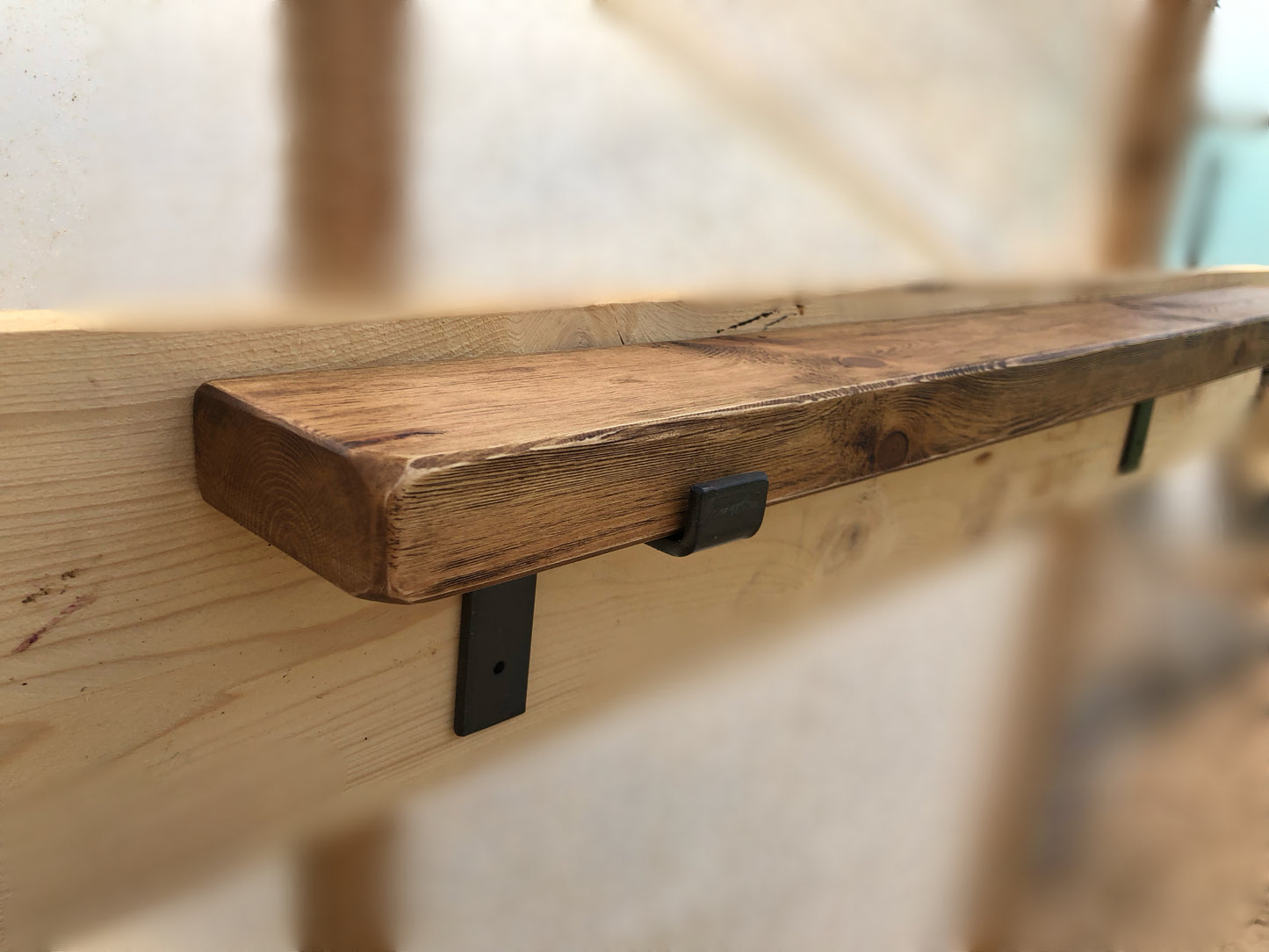 Rustic Solid Wood Shelf | Straight Edge | Distressed Farmhouse Style Shelving
