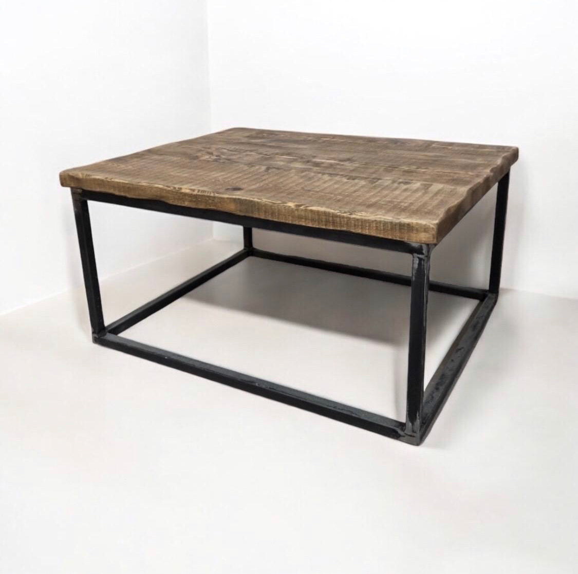 Handcrafted Industrial Style Coffee Table | Industrial Steel Handforged Frame | Solid Wood Top | Coffee Table