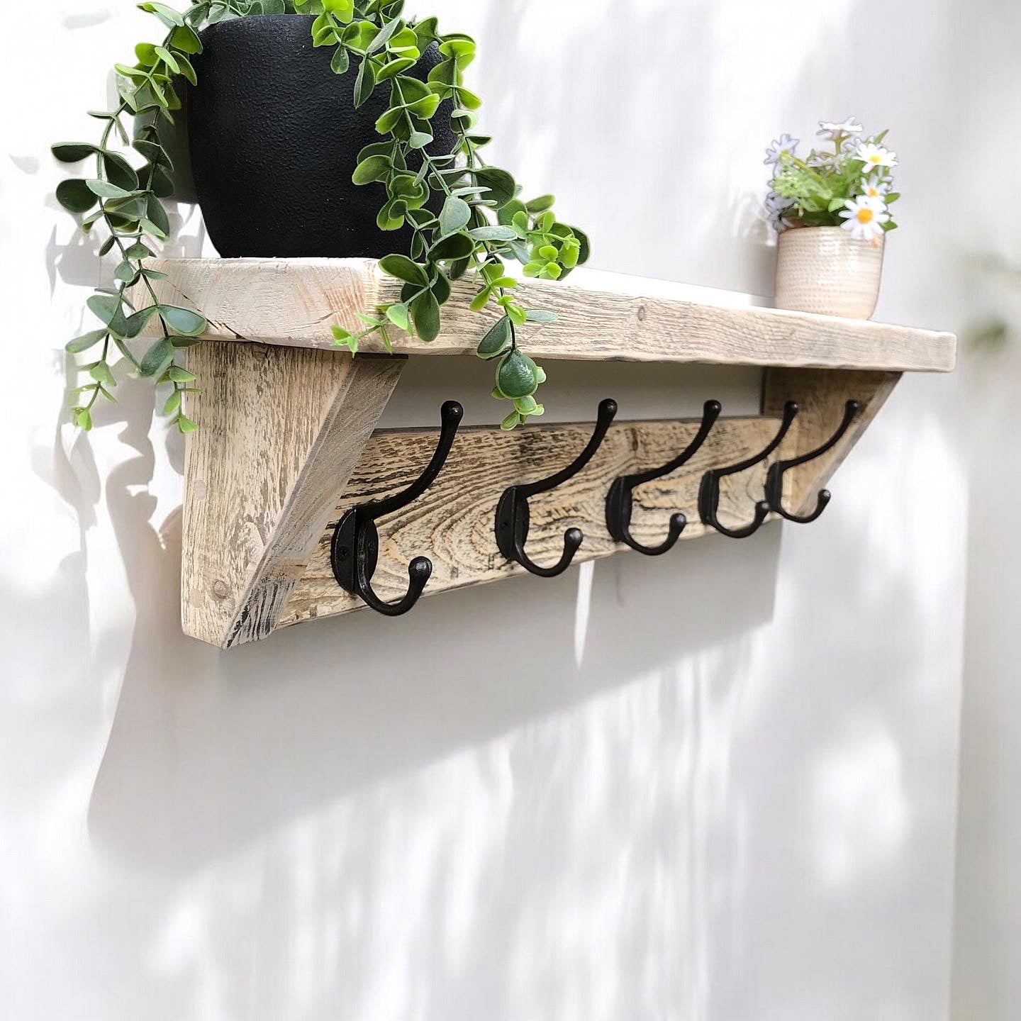 Solid Wood Coat Rack | Hallway Storage | Wall Coat Rack with Shelf | Entryway | Mudroom | Storage Solutions
