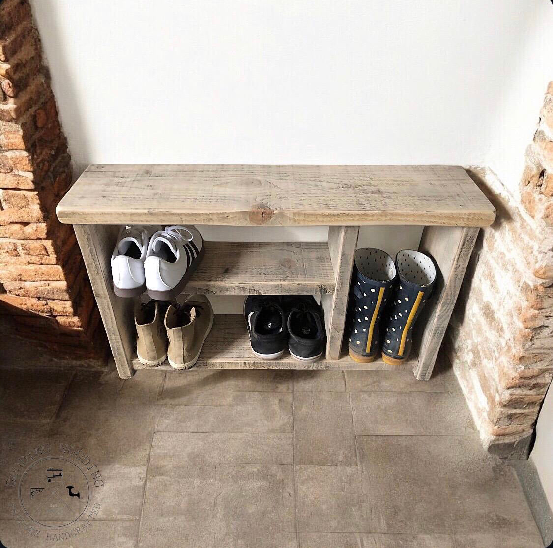 Wooden Farmhouse Shoe and Welly Bench | Reclaimed Welly Bench | Shoe Storage | Welly Stand | Wooden Bench