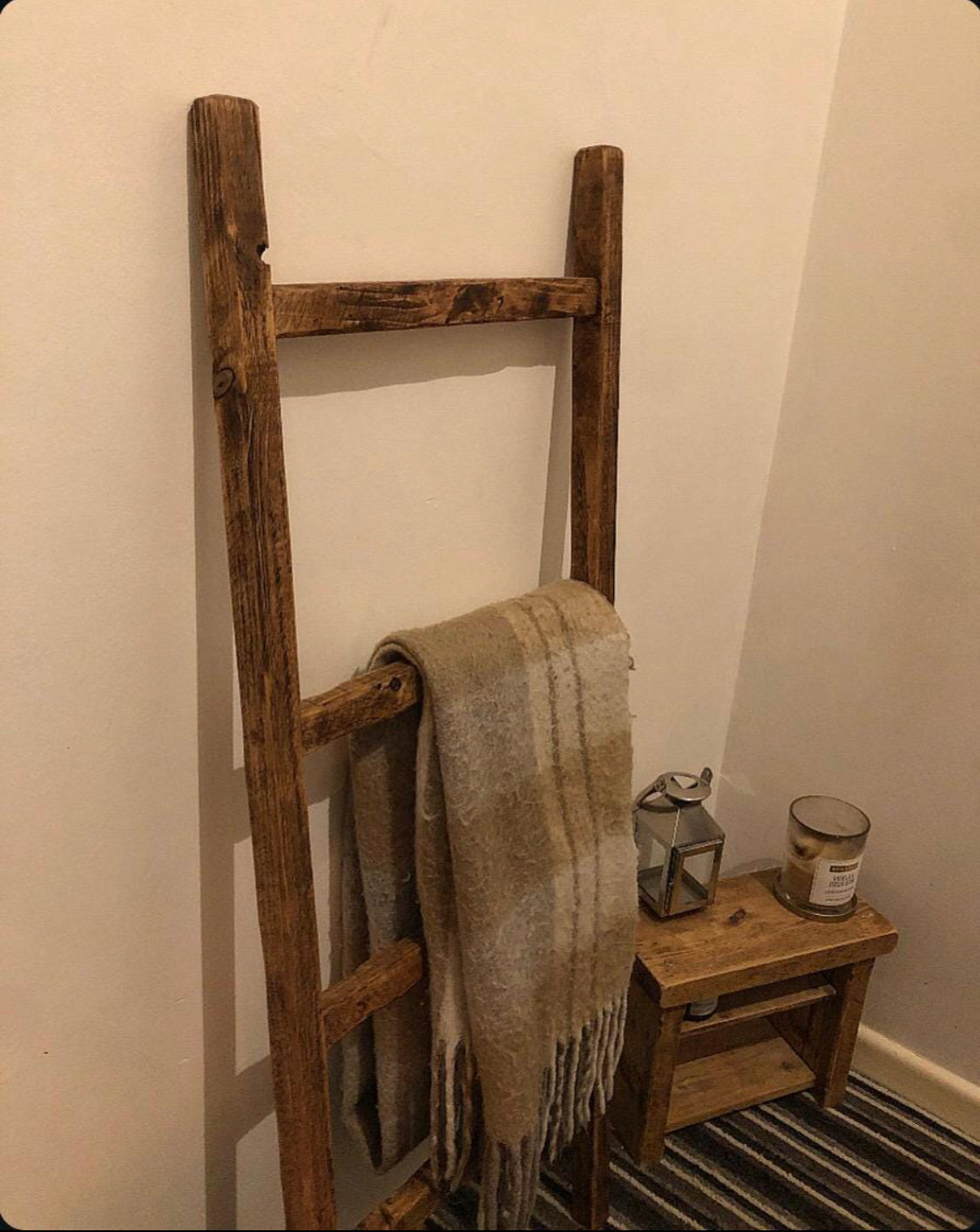 Solid Wood Storage Ladder | Rustic Finish | Ladder Shelf