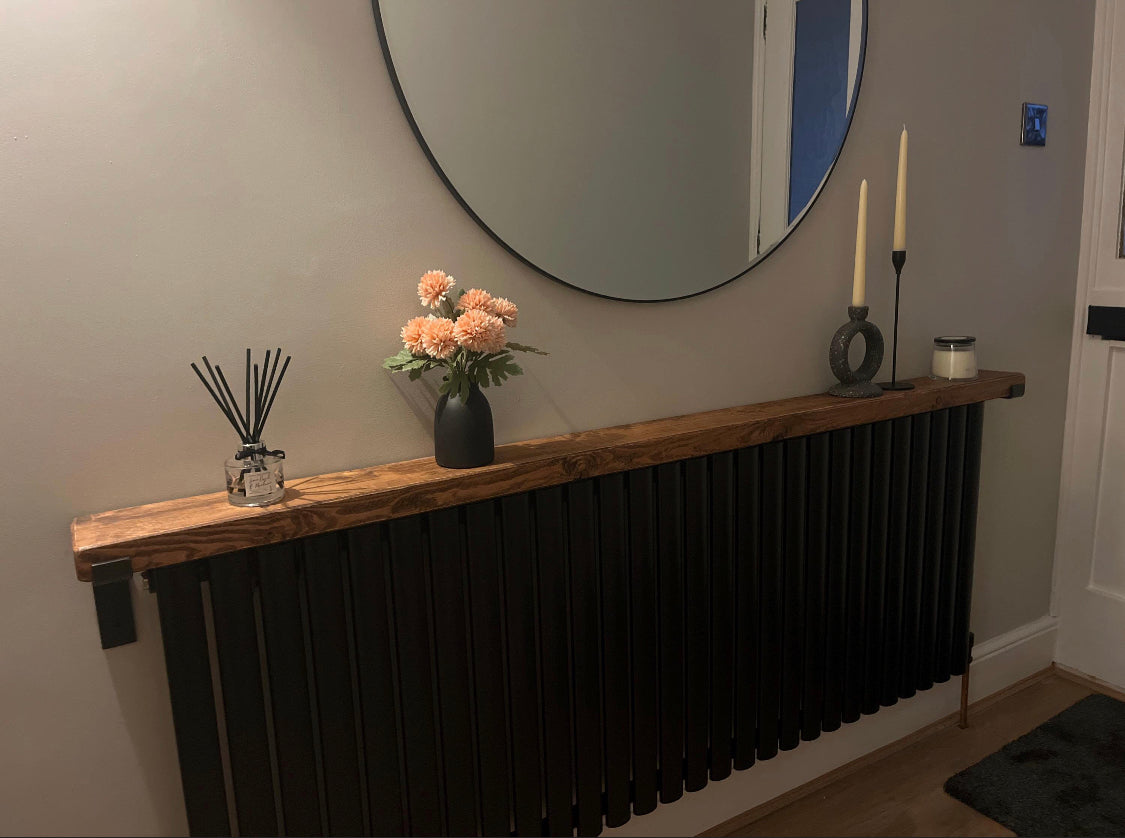 Straight Edge Narrow Entryway Radiator Shelf | Wooden Shelf | Solid Wood Shelves with Brackets