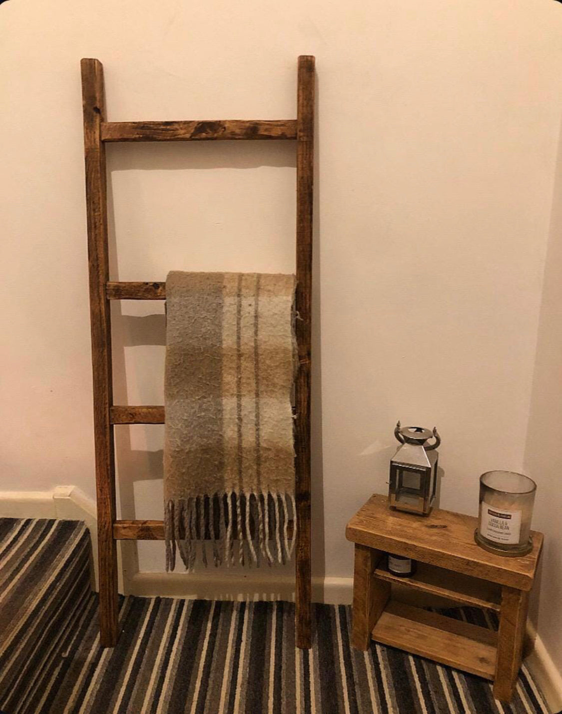 Solid Wood Storage Ladder | Rustic Finish | Ladder Shelf