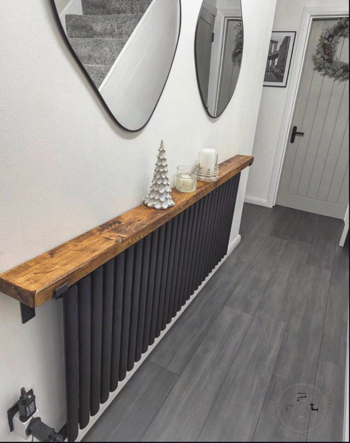Straight Edge Narrow Entryway Radiator Shelf | Wooden Shelf | Solid Wood Shelves with Brackets