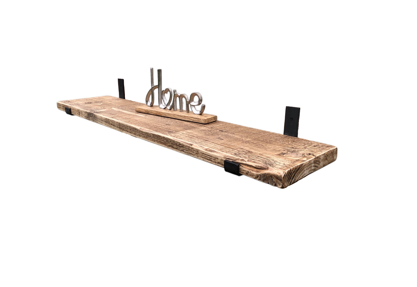 Distressed Farmhouse Shelf with Hand forged Steel Brackets