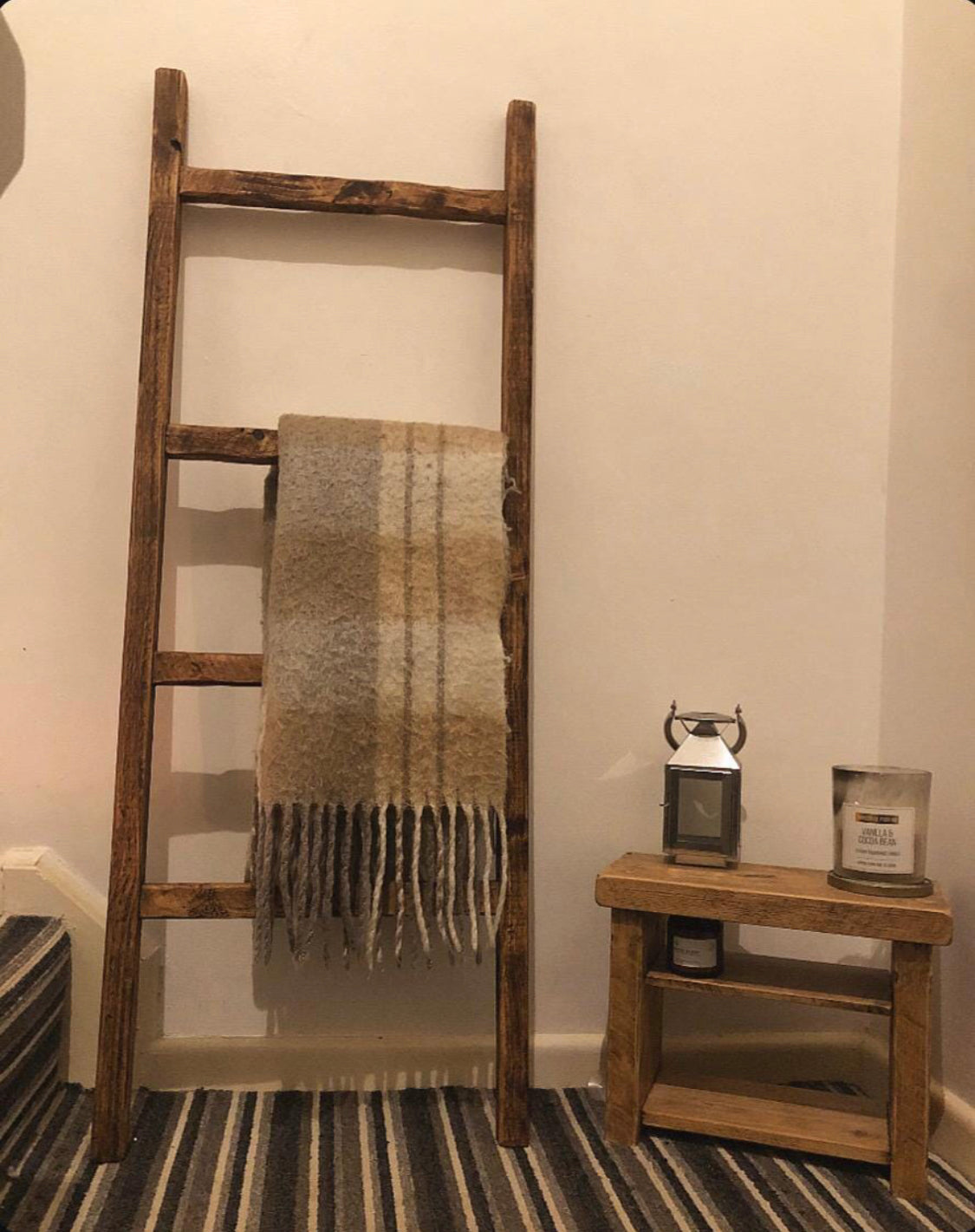 Solid Wood Storage Ladder | Rustic Finish | Ladder Shelf