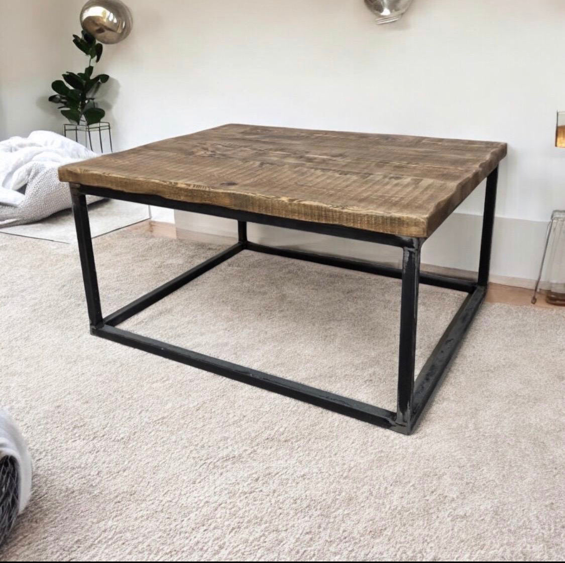 Handcrafted Industrial Style Coffee Table | Industrial Steel Handforged Frame | Solid Wood Top | Coffee Table
