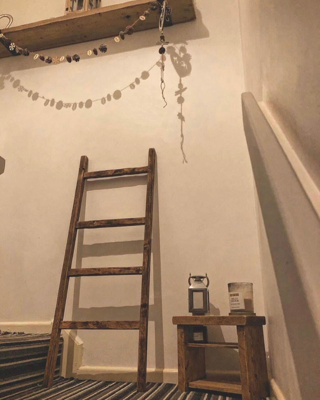 Solid Wood Storage Ladder | Rustic Finish | Ladder Shelf