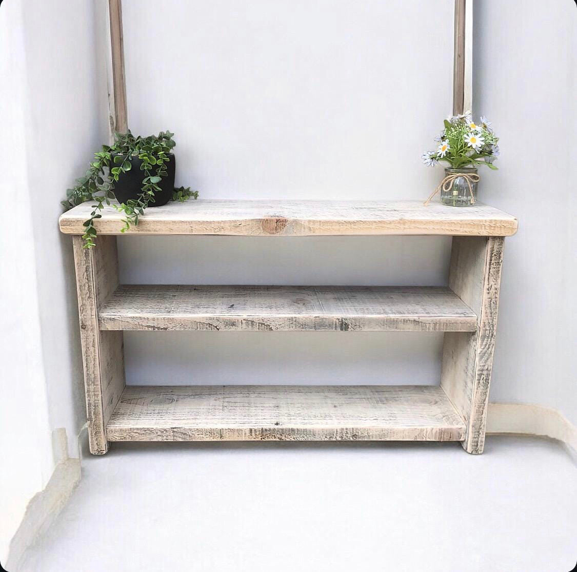 Farmhouse Wooden Shoe Bench | Rustic Shoe Storage | Shoe Bench | Reclaimed Wood Bench | Free UK Delivery