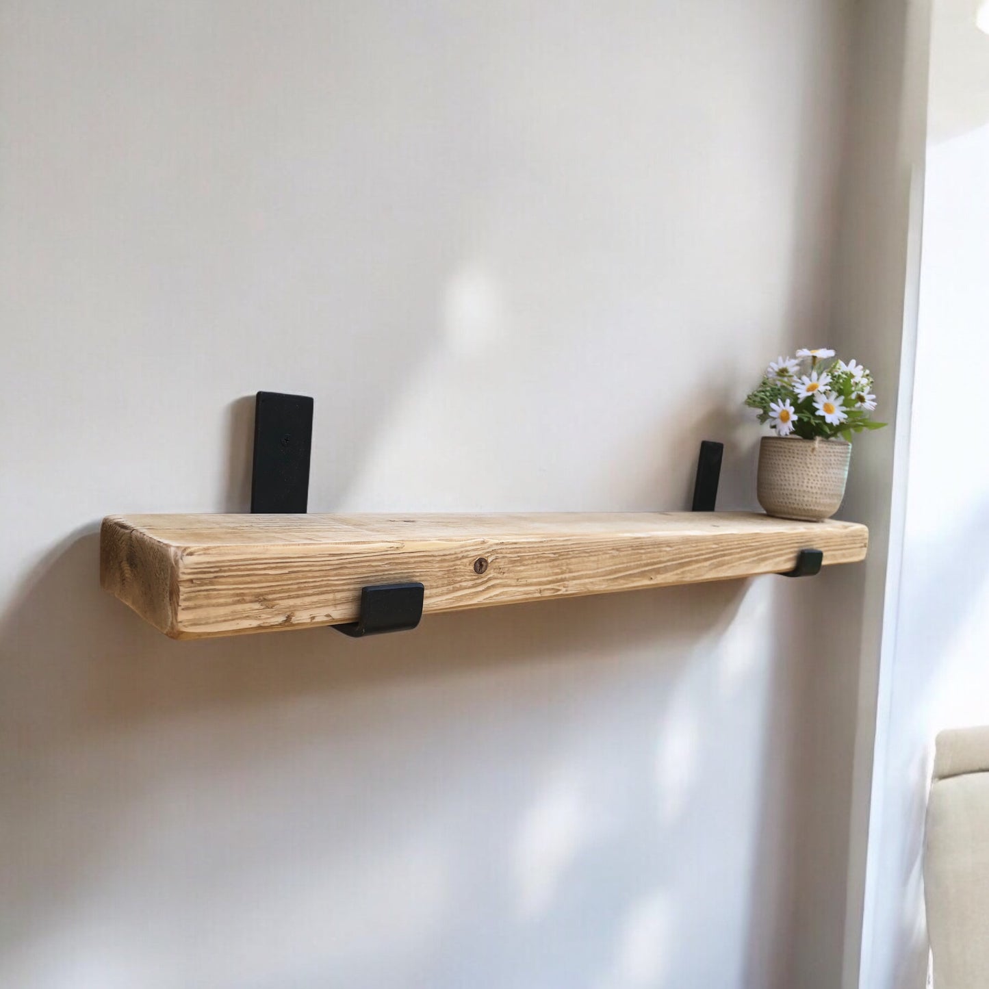 Solid Wood Shelf| Neutral Tone Shelf | Entryway Shelf | Made to Measure Shelving | Free UK Delivery | Brackets and Fixings included | Rustic