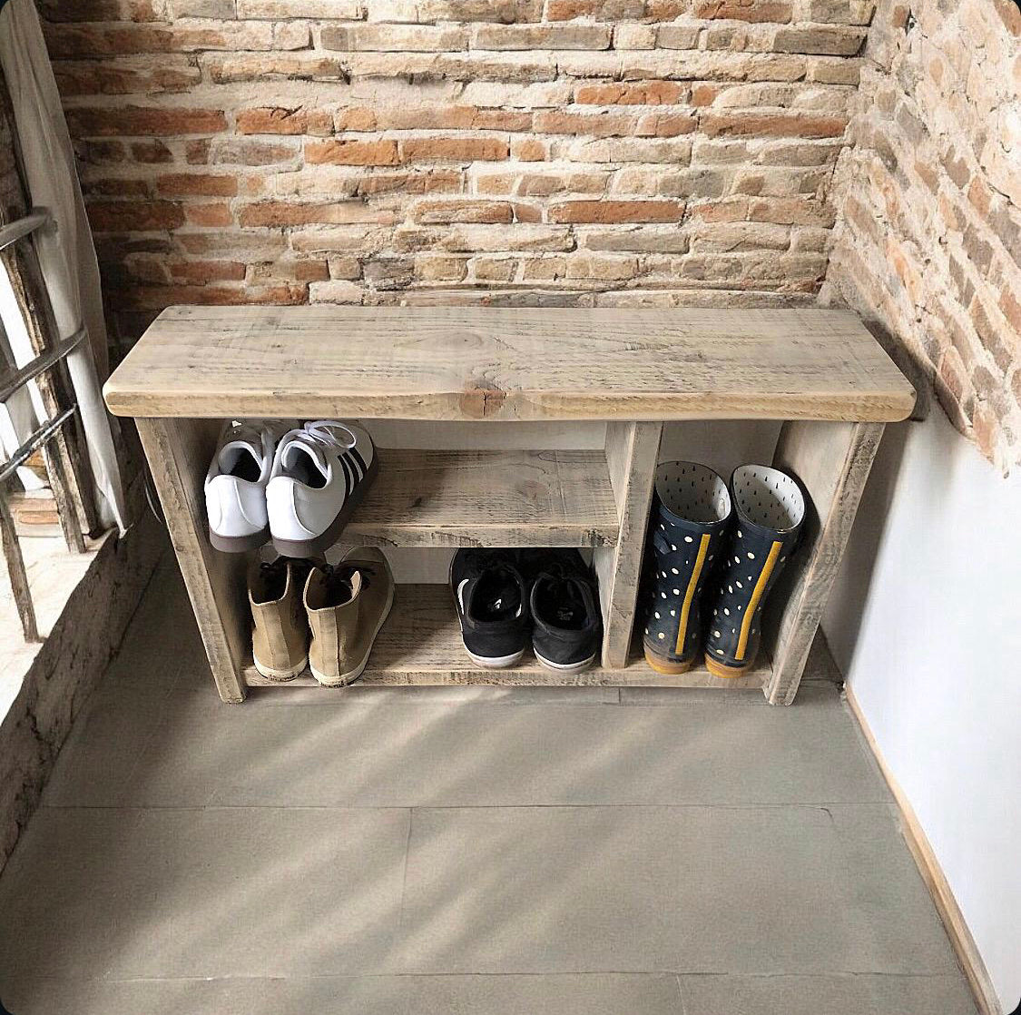 Wooden Farmhouse Shoe and Welly Bench | Reclaimed Welly Bench | Shoe Storage | Welly Stand | Wooden Bench