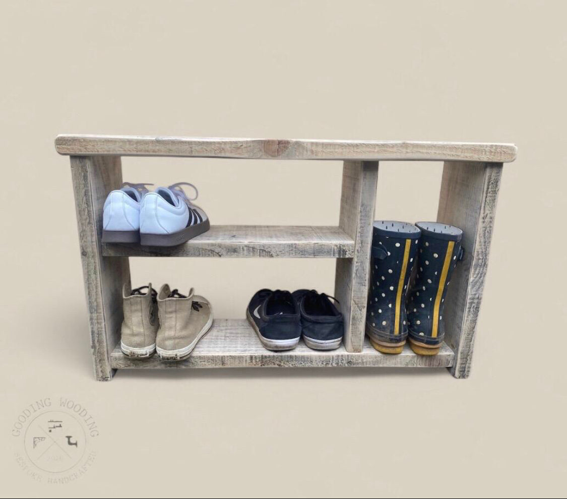Wooden Farmhouse Shoe and Welly Bench | Reclaimed Welly Bench | Shoe Storage | Welly Stand | Wooden Bench