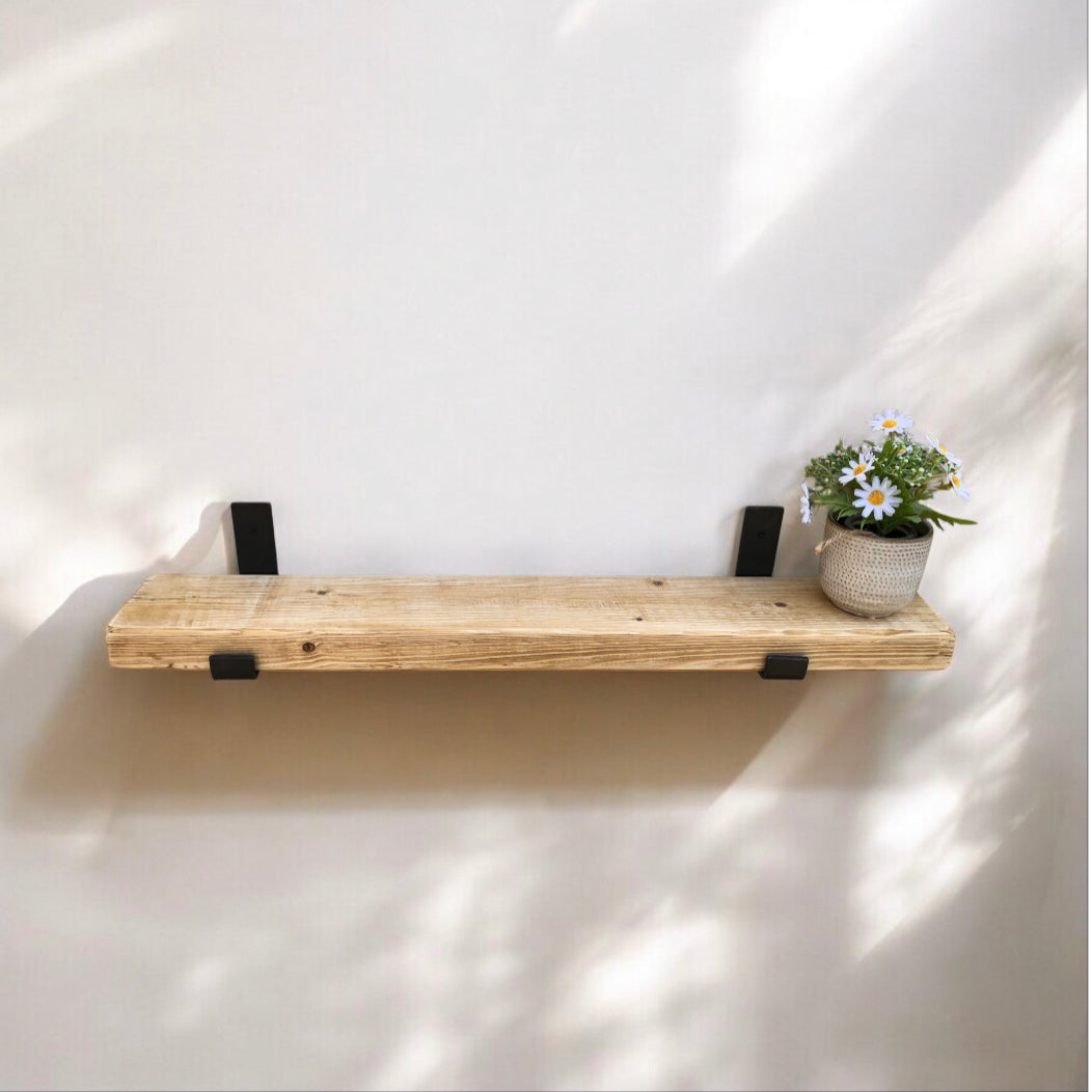 Solid Wood Shelf| Neutral Tone Shelf | Entryway Shelf | Made to Measure Shelving | Free UK Delivery | Brackets and Fixings included | Rustic