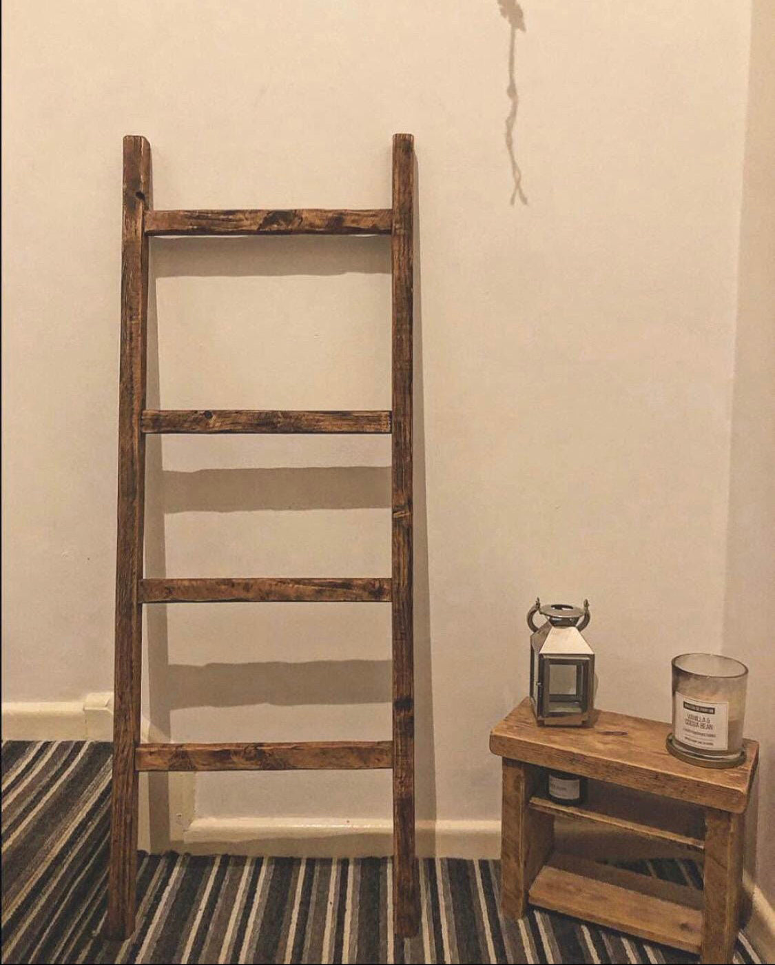 Solid Wood Storage Ladder | Rustic Finish | Ladder Shelf