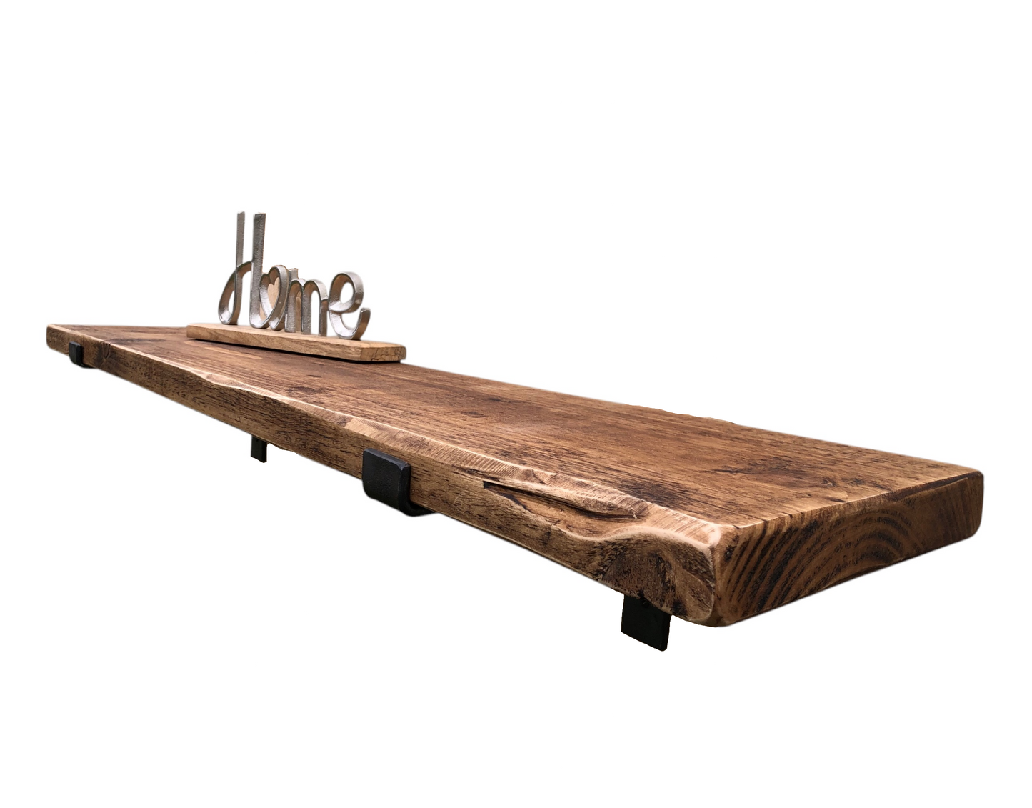 Distressed Farmhouse Shelf with Hand forged Steel Brackets