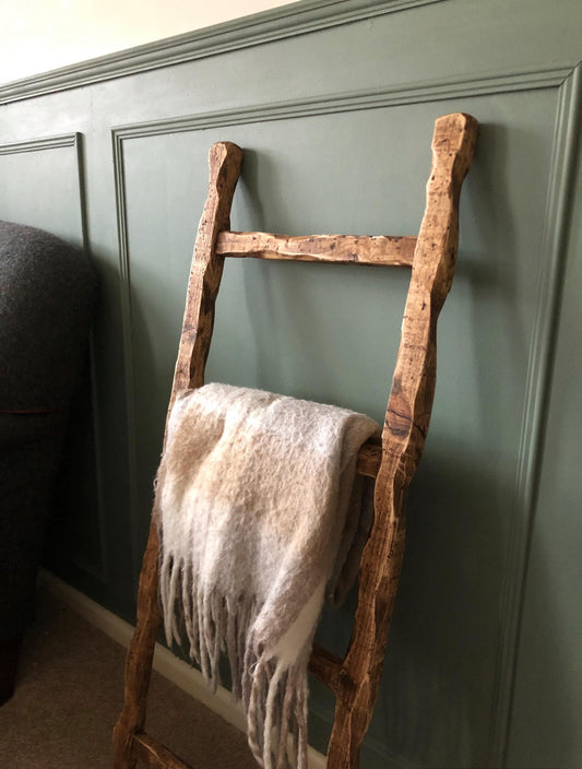 Solid Wood Distressed Storage Ladder | Rustic Finish | Ladder Shelf | Towel Ladder