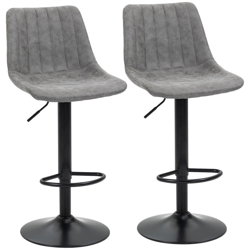 Set of 2 Bar Stools Swivel Counter Height Barstools with Back, Adjustable Bar Chairs, Breakfast Dining Stools for Kitchen Island Counter with Adjustable Steel Footrest & Base