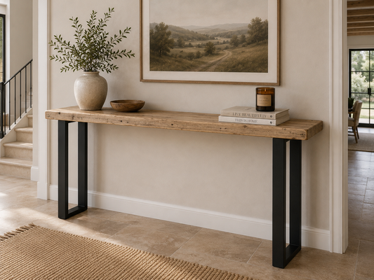 Handcrafted Solid Wood Console Table with Black Metal Legs | Unique Hallway & Entryway Table | 22cm Deep