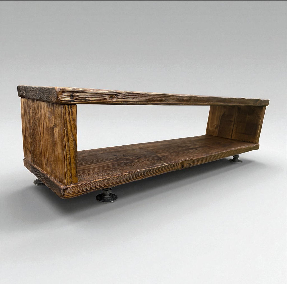 Handcrafted Retro Wood TV Stand – Rustic Solid Wood Media Console | Adjustable legs