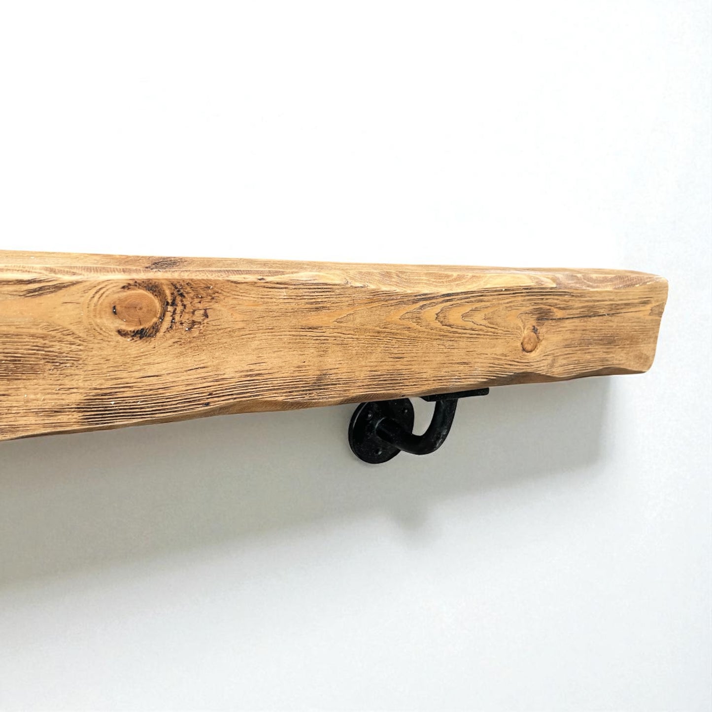 Handmade Solid Wood Handrail with Industrial Steel Brackets