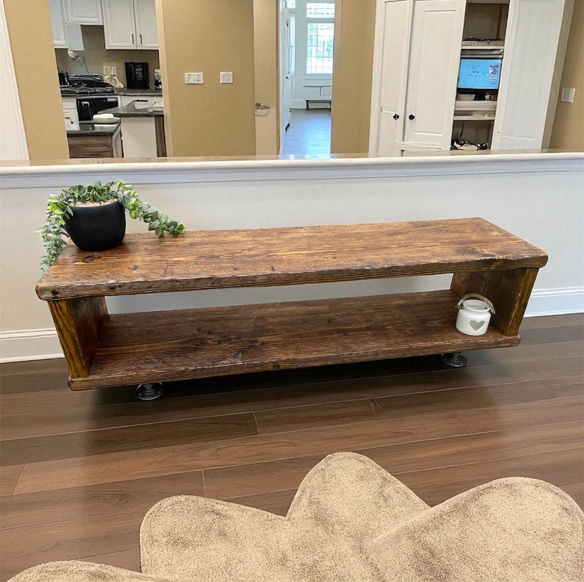 Handcrafted Retro Wood TV Stand – Rustic Solid Wood Media Console | Adjustable legs