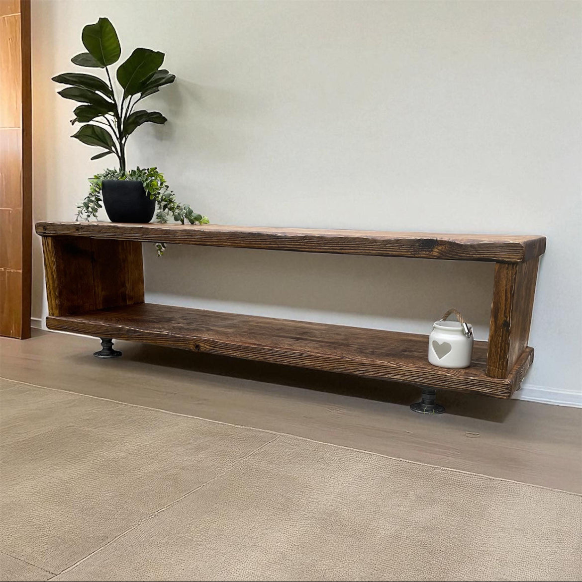 Handcrafted Retro Wood TV Stand – Rustic Solid Wood Media Console | Adjustable legs