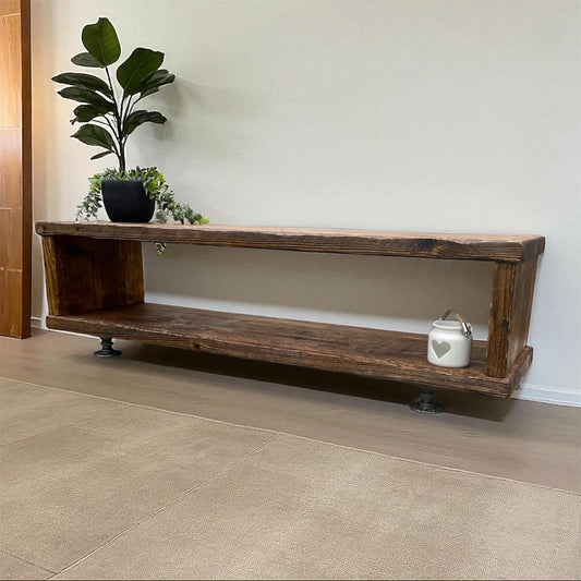 Handcrafted Retro Wood TV Stand – Rustic Solid Wood Media Console | Adjustable legs
