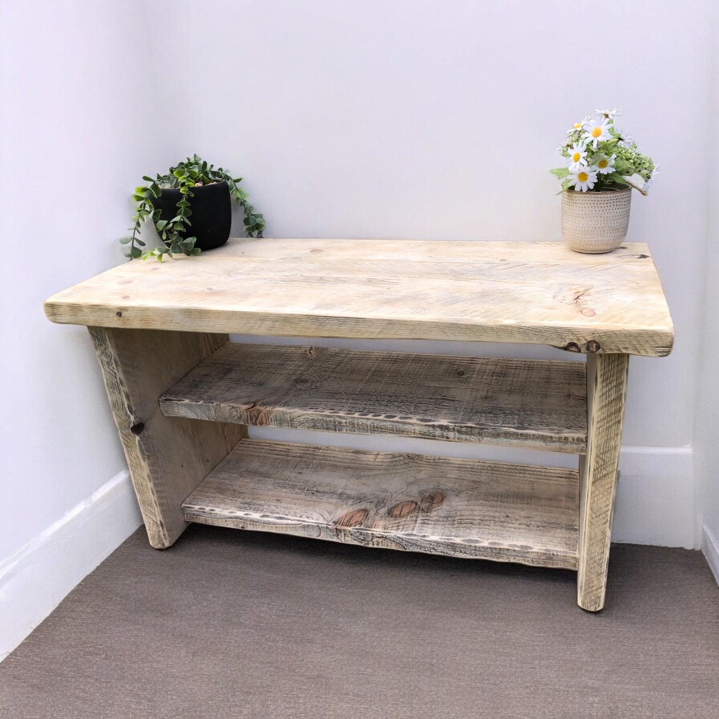 Deep Wooden Farmhouse Shoe Bench | Reclaimed Shoe Bench | Shoe Storage | 32cm Deep | Wooden Bench | Free UK Delivery