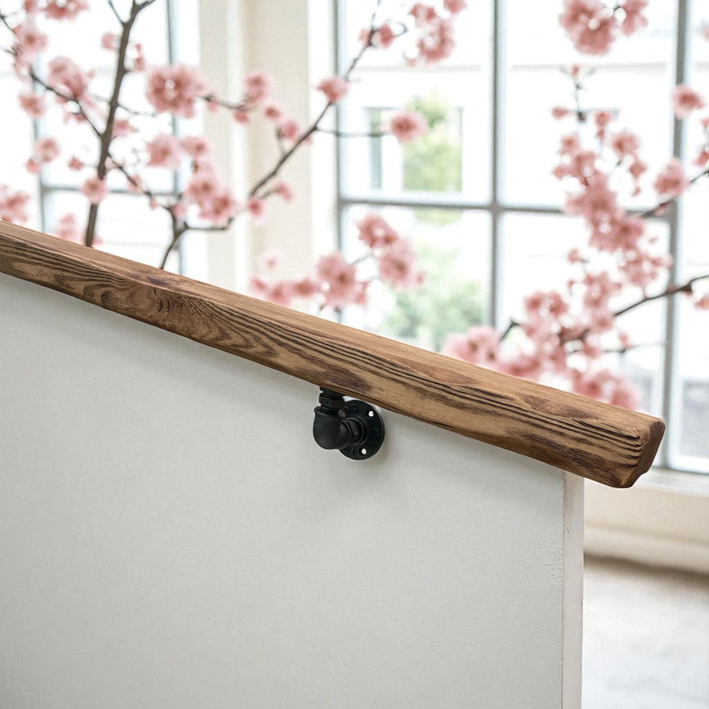 Handmade Solid Wood Handrail with Steel Brackets