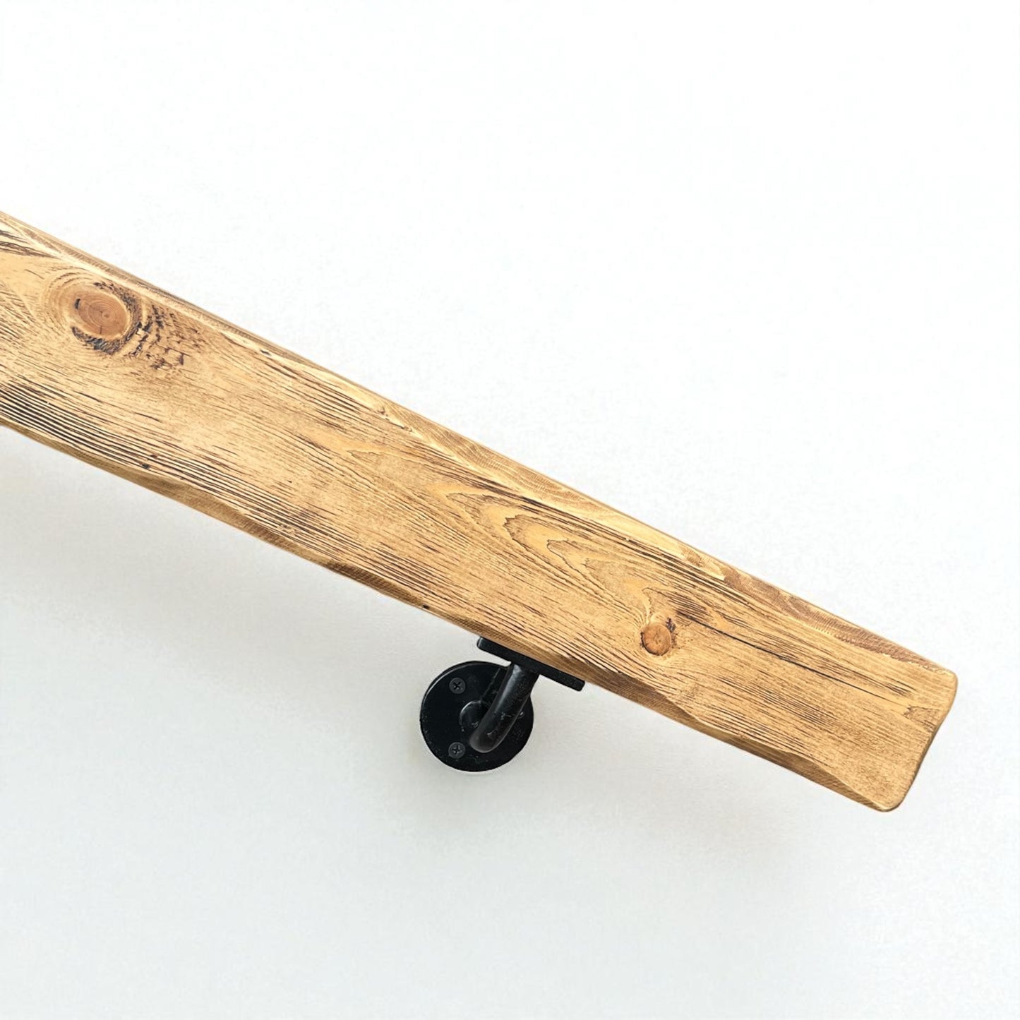 Handmade Solid Wood Handrail with Industrial Steel Brackets