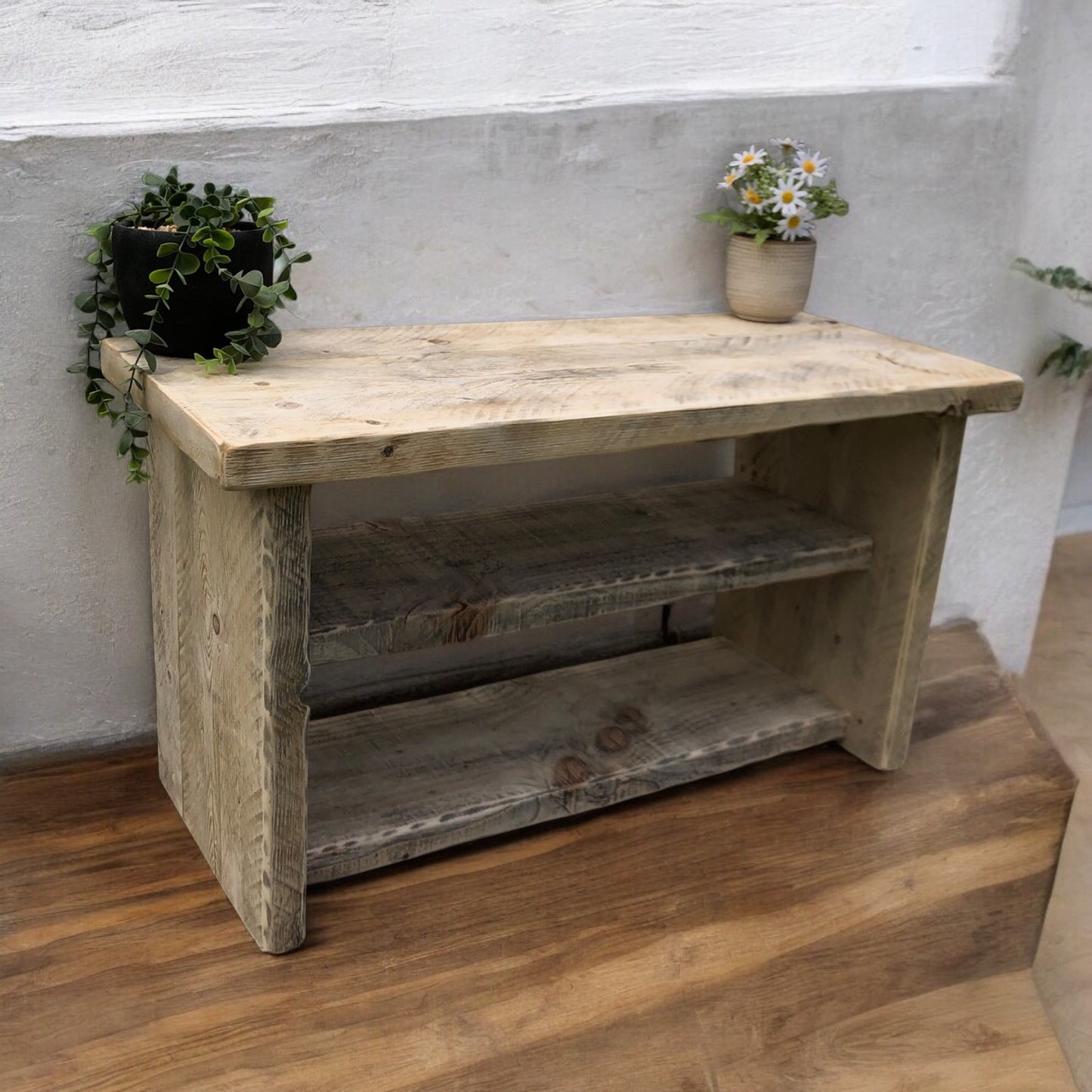 Deep Wooden Farmhouse Shoe Bench | Reclaimed Shoe Bench | Shoe Storage | 32cm Deep | Wooden Bench | Free UK Delivery