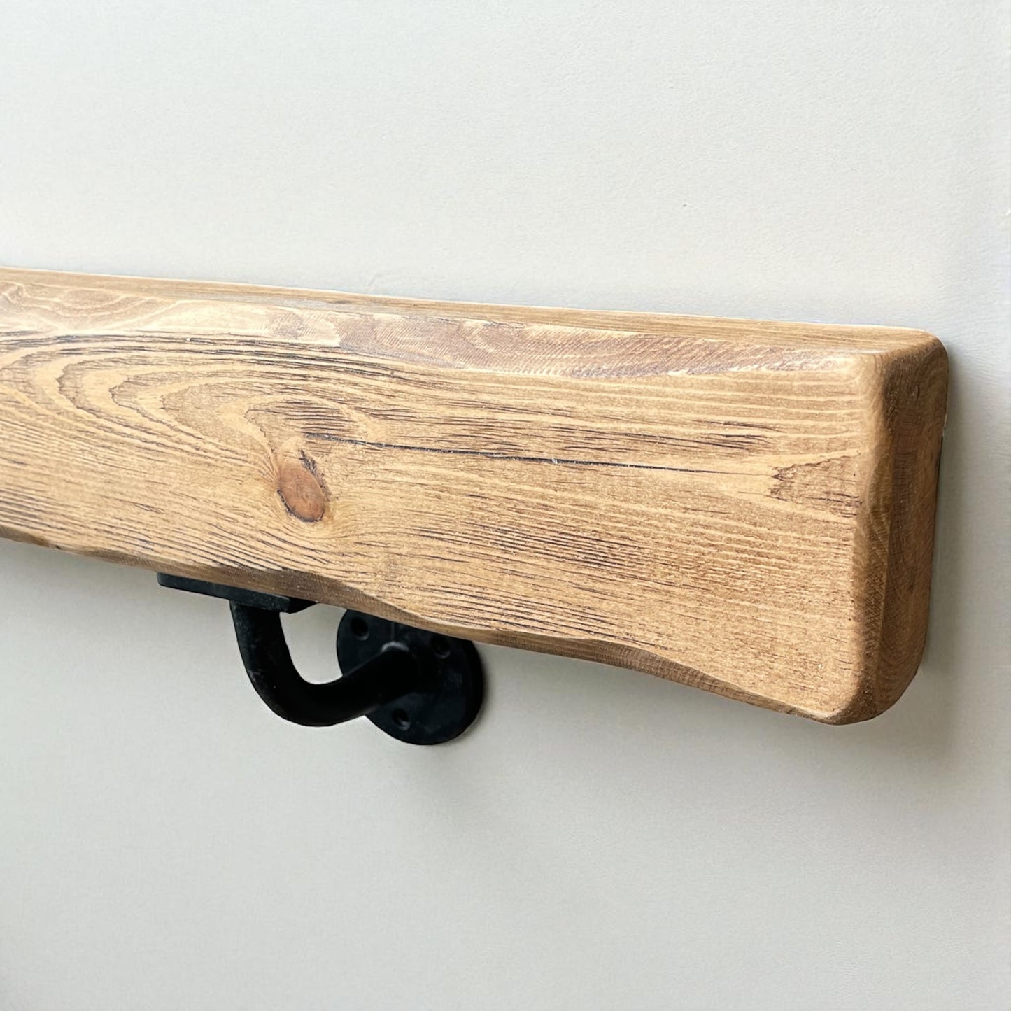 Handmade Solid Wood Handrail with Industrial Steel Brackets