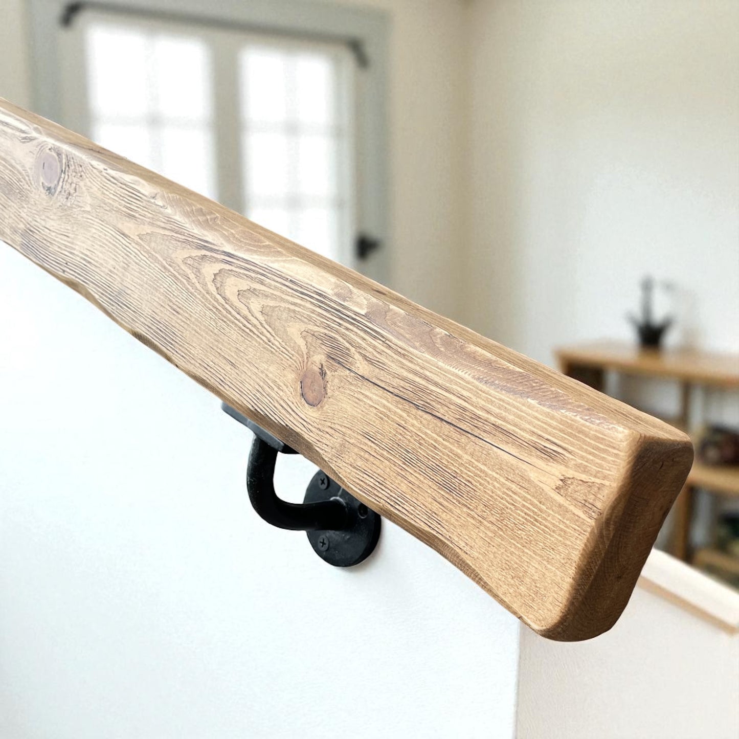 Handmade Solid Wood Handrail with Industrial Steel Brackets