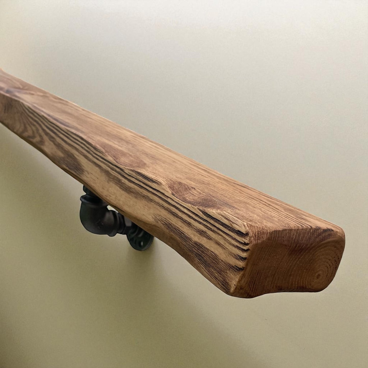 Handmade Solid Wood Handrail with Steel Brackets