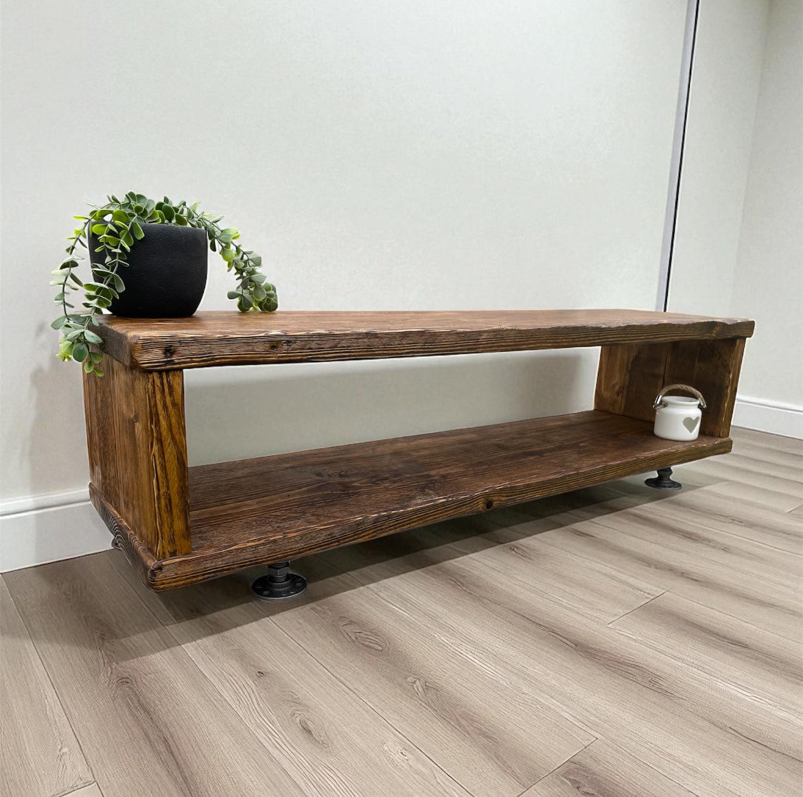 Handcrafted Retro Wood TV Stand – Rustic Solid Wood Media Console | Adjustable legs
