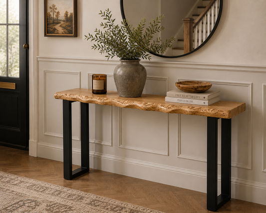Handmade Rustic Industrial Console Table | Solid Wood & Metal Legs | Custom Console Table 22cm Deep