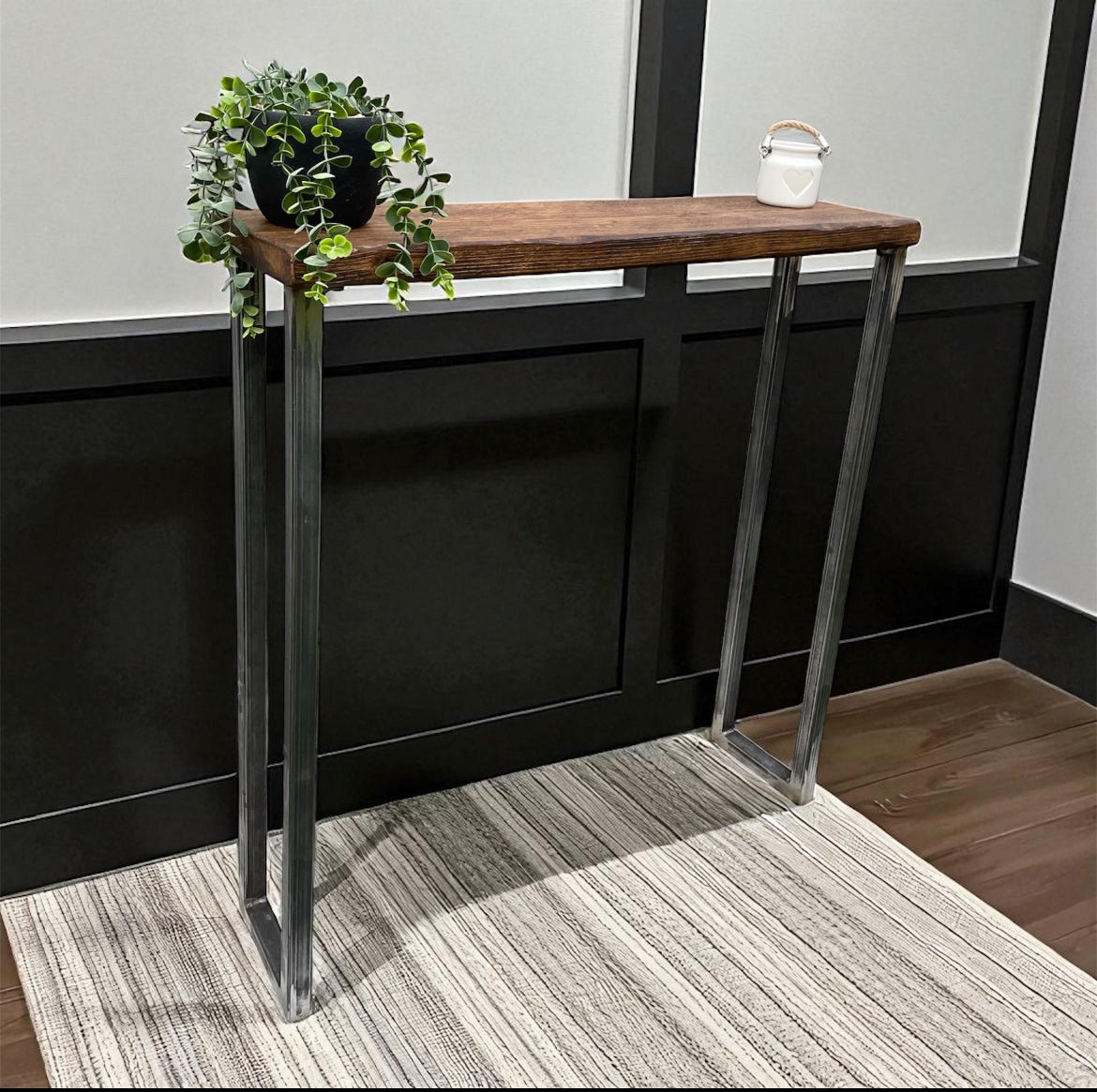 Handmade Rustic Industrial Console Table | Solid Wood & Metal Legs | Custom Console Table