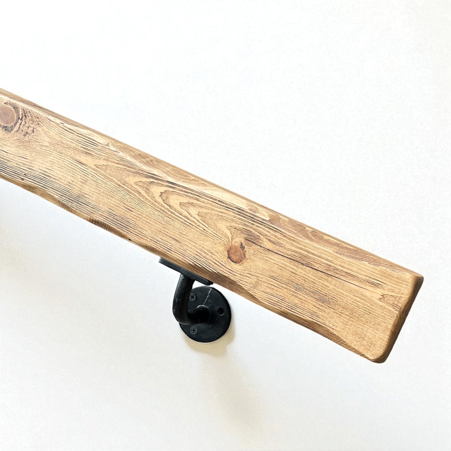 Handmade Solid Wood Handrail with Industrial Steel Brackets